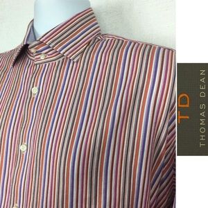 Thomas Dean Men’s Stripe Flip Cuff Dress Shirt